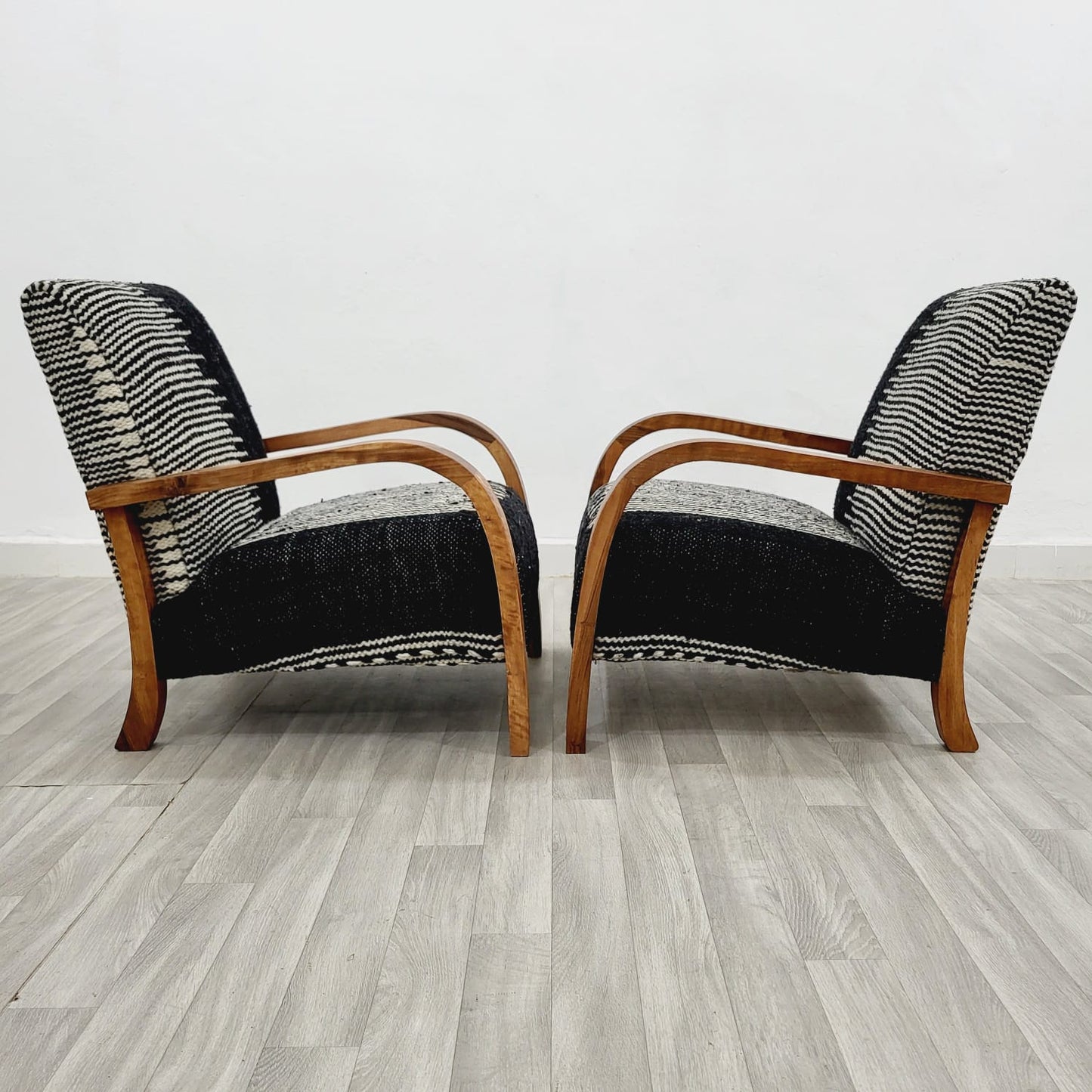 Black & White Moroccan Kilim Armchairs, Berber Style, Set of 2