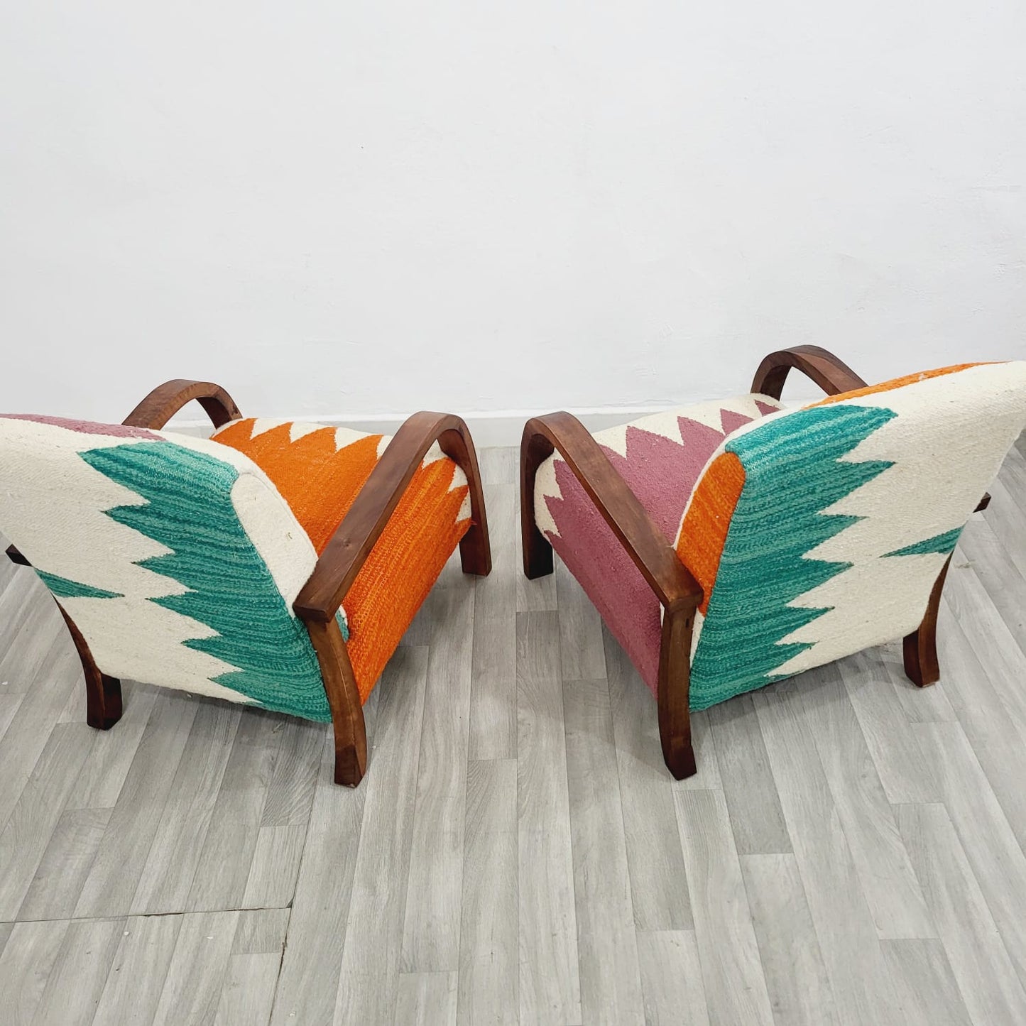 Set of Two Berber Boho Style Modern Chairs with Handcrafted Walnut Wood