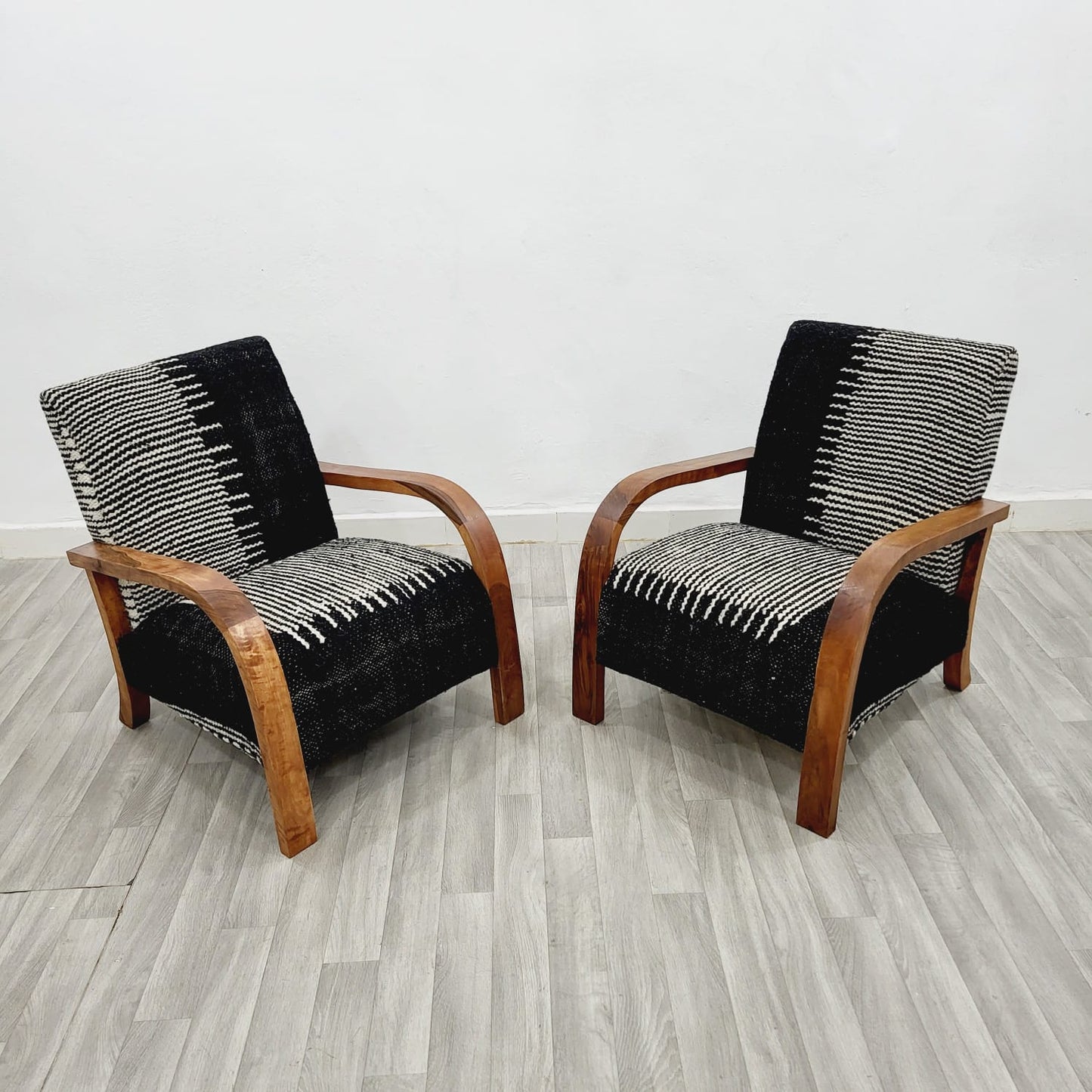 Black & White Moroccan Kilim Armchairs, Berber Style, Set of 2