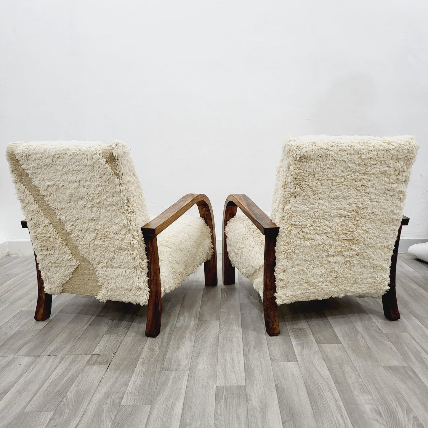 Pair of Beige Berber Style Moroccan Kilim Rug Armchairs