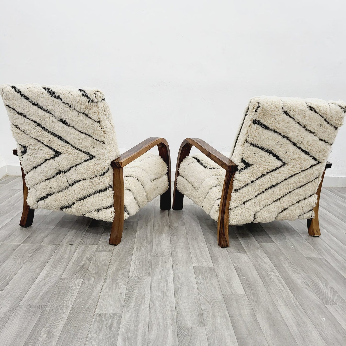 Moroccan Kilim Rug Armchairs in Black & White Berber Style, Set of 2