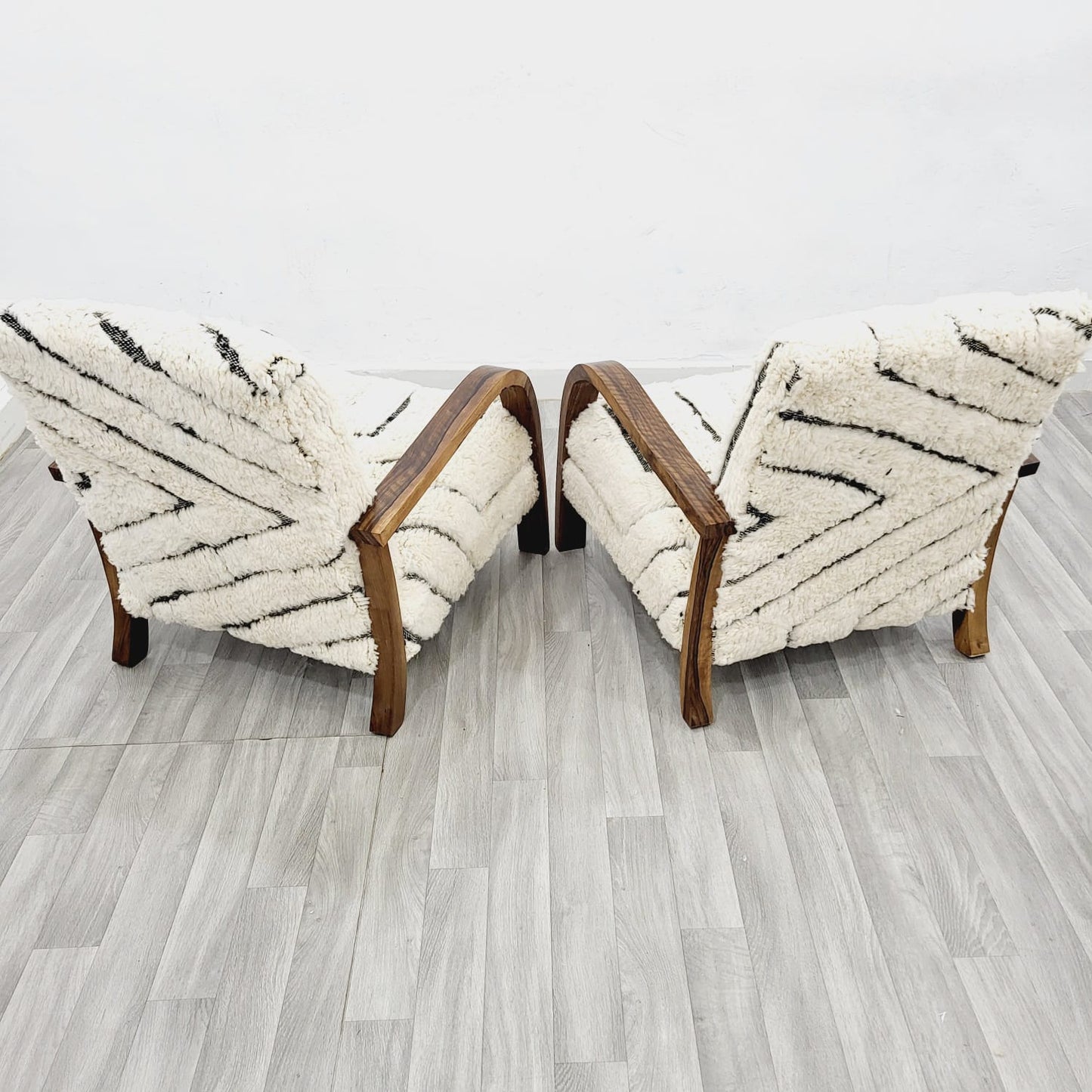 Moroccan Kilim Rug Armchairs in Black & White Berber Style, Set of 2