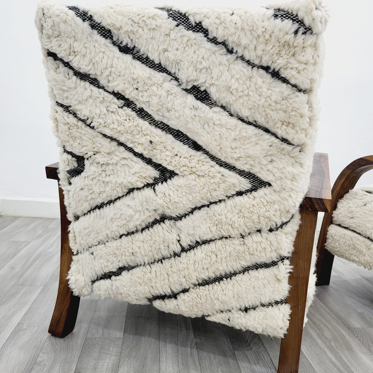 Moroccan Kilim Rug Armchairs in Black & White Berber Style, Set of 2